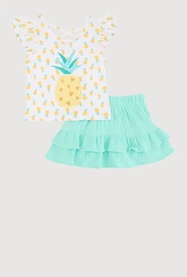 Little Girls Pineapple Graphic Print Top and Skort, Multi, Size 6X
