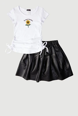 Little Girls Spread Sunshine Tee and Faux Leather Skirt, Multi,