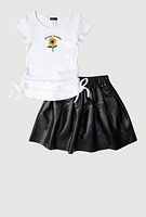 Little Girls Spread Sunshine Tee and Faux Leather Skirt, Multi, Size 5-6