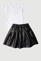 Little Girls Spread Sunshine Tee and Faux Leather Skirt, Multi, Size 5-6