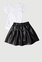 Little Girls Rhinestone Fringe Star Top and Faux Leather Skirt, Multi, Size 5-6