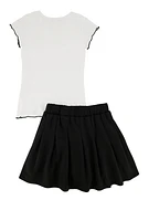 Little Girls Im Gorgeous 3D Graphic Tee and Pleated Skirt, Black, Size 4