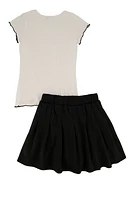 Little Girls Im Gorgeous 3D Graphic Tee and Pleated Skirt, Black, Size 6X