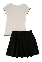 Little Girls Good Things Are Coming Tee and Pleated Skirt, Black, Size 4