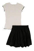 Little Girls Im Not Perfect 3D Graphic Tee and Pleated Skirt, Black, Size 6X