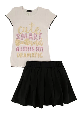 Little Girls Cute Smart and A Little Bit Dramatic Tee with Skirt, Black, Size 5-6