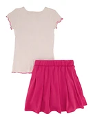 Little Girls Let Your Dreams 3D Graphic Tee and Pleated Skirt, Pink, Size 4