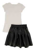 Little Girls Everything Starts With A Dream Top and Pleated Skirt, White,