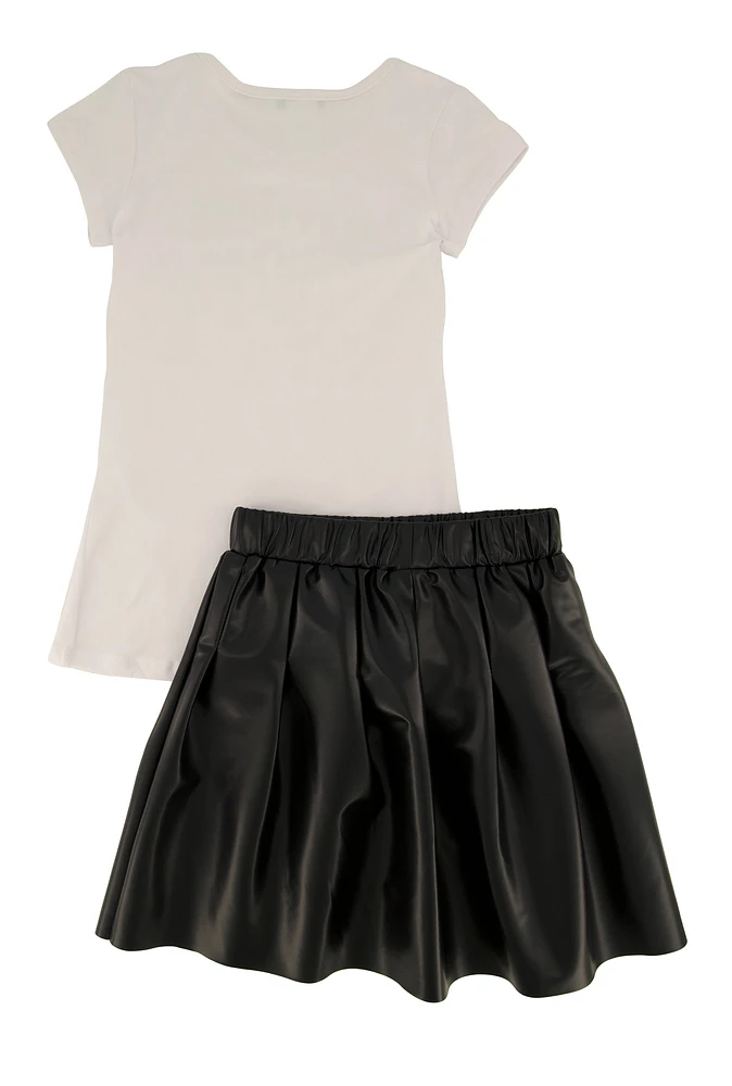 Little Girls Everything Starts With A Dream Top and Pleated Skirt, White, Size 4