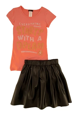 Little Girls Everything Starts With A Dream Top and Pleated Skirt,