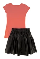 Little Girls Everything Starts With A Dream Top and Pleated Skirt, Pink, Size 6X