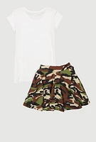 Little Girls Blessed Rhinestone Graphic Tee and Camo Skort, Multi, Size 4