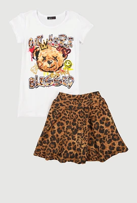 Little Girls Out Here Graphic Tee and Leopard Print Skirt, Multi, Size 5-6