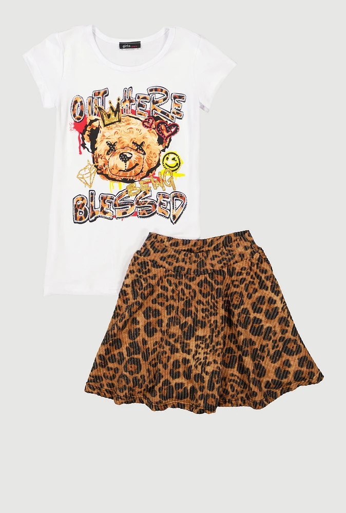 Little Girls Out Here Graphic Tee and Leopard Print Skirt, Multi, Size 6X