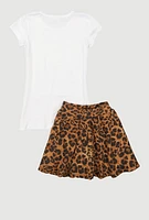 Little Girls Out Here Graphic Tee and Leopard Print Skirt, Multi, Size 6X