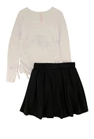 Little Girls Happiness Bear Rhinestone Graphic Top and Pleated Skirt, Black, Size 4