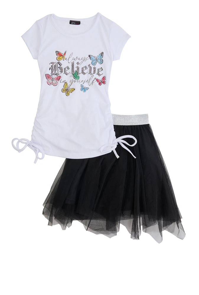 Little Girls Believe In Yourself Tee With Tutu Skirt, White, Size 6X
