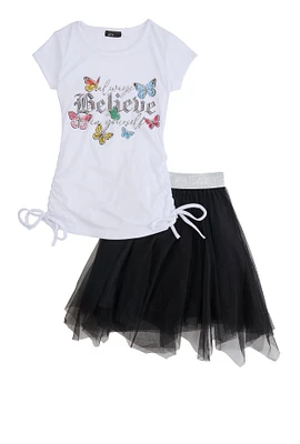 Little Girls Believe In Yourself Tee With Tutu Skirt, White, Size 6X