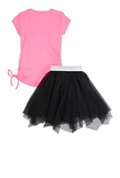 Little Girls Believe Rhinestone Graphic Tee with Tutu Skirt, Pink,