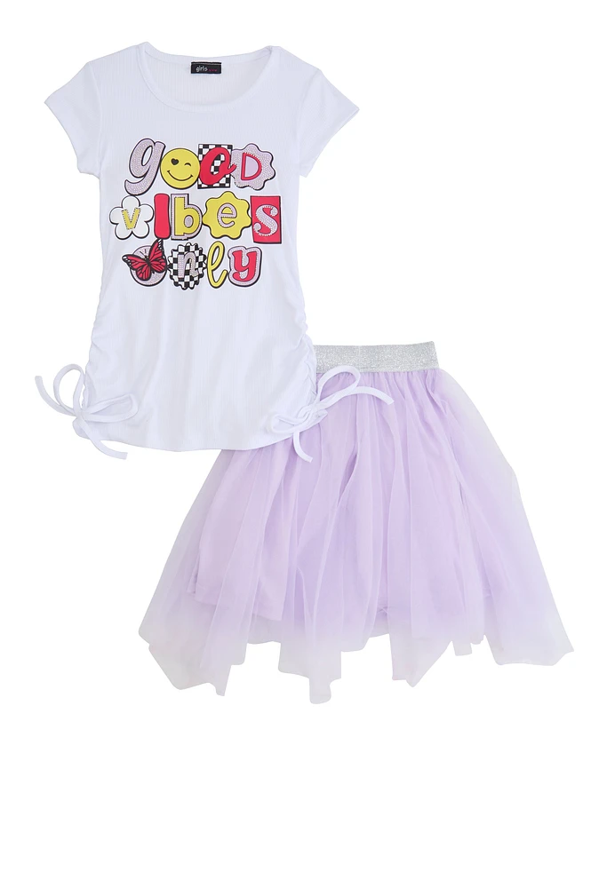 Little Girls Good Vibes Only Tee and Tutu Skirt, Purple, Size 4