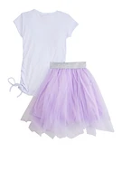 Little Girls Good Vibes Only Tee and Tutu Skirt, Purple, Size 4