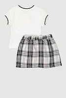 Little Girls Queen Of Everything Graphic Tee and Plaid Skort, Multi, Size 4