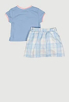 Little Girls Blessed Everyday Glitter Top and Plaid Skort, Blue, Size 5-6
