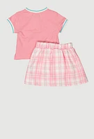 Little Girls Brooklyn New York Graphic Tee and Plaid Skort, Pink, Size 5-6