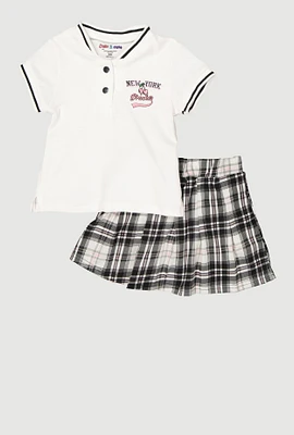 Little Girls New York Dreamer Graphic Henley Top and Plaid Skort, Multi, Size 6X