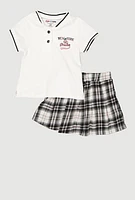 Little Girls New York Dreamer Graphic Henley Top and Plaid Skort, Multi, Size 6X