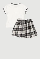 Little Girls New York Dreamer Graphic Henley Top and Plaid Skort, Multi, Size 6X