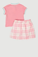 Little Girls New York Graphic Top and Plaid Skort, Pink, Size 5-6
