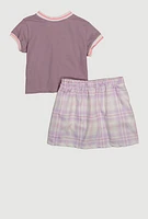 Little Girls Lets Go Girls Graphic Tee and Plaid Skort, Purple, Size 5-6