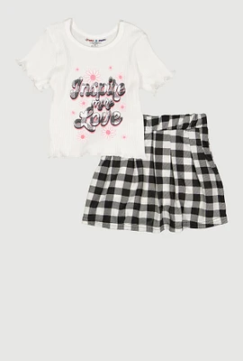 Little Girls Inspire More Love Glitter Top and Plaid Skirt, Multi, Size 5-6