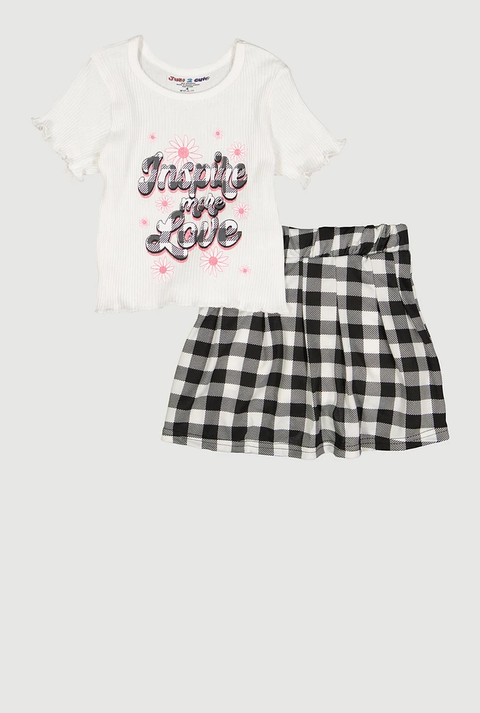 Little Girls Inspire More Love Glitter Top and Plaid Skirt, Multi, Size 4