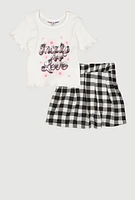 Little Girls Inspire More Love Glitter Top and Plaid Skirt, Multi, Size 4