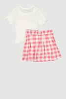Little Girls Cherries Graphic Tee and Pleated Skort, Pink, Size 6X