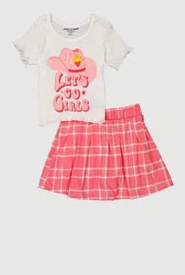 Little Girls Lets Go Girls Cowgirl Top and Plaid Skort, Pink, Size 6X