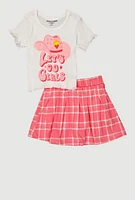Little Girls Lets Go Girls Cowgirl Top and Plaid Skort, Pink, Size 6X