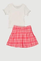 Little Girls Lets Go Girls Cowgirl Top and Plaid Skort, Pink, Size 6X