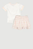 Little Girls Keep Dreaming Ringer Tee and Plaid Skirt, Pink, Size 5-6