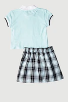 Girls New York Graphic Tee and Plaid Skirt, Blue, Size 7-8