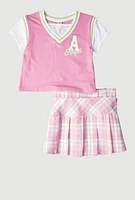 Girls Angel Blouse and Pleated Skirt, Pink, Size 7-8