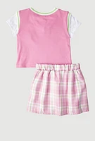 Girls Angel Blouse and Pleated Skirt, Pink, Size 7-8