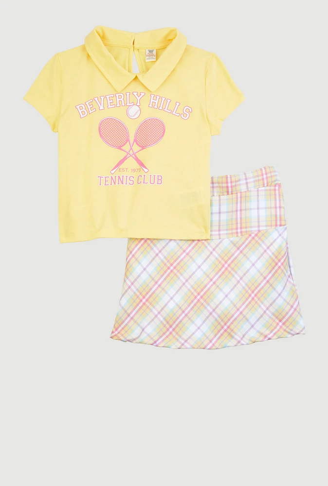 Girls Beverley Hills Top and Plaid Skort, Yellow, Size 7-8