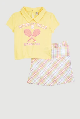 Girls Beverley Hills Top and Plaid Skort, Yellow, Size 7-8