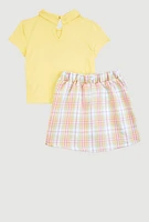 Girls Beverley Hills Top and Plaid Skort, Yellow, Size 7-8