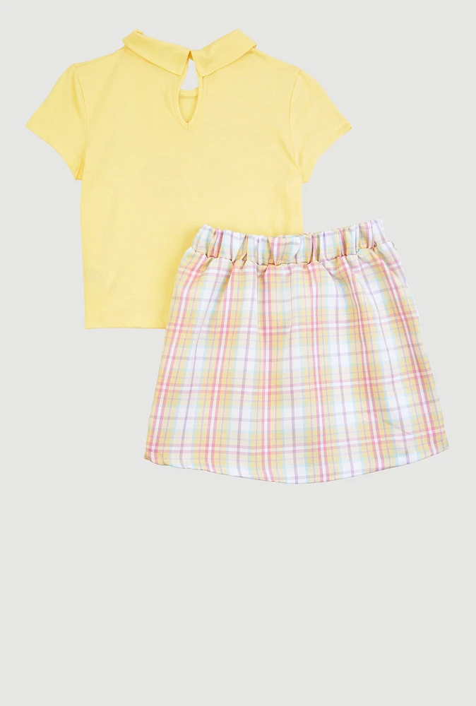 Girls Beverley Hills Top and Plaid Skort, Yellow, Size 14-16