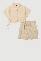 Girls Button Front Shirt and Cargo Skirt, 10-12