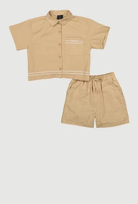 Girls Sequin Trim Button Front Shirt and Shorts,